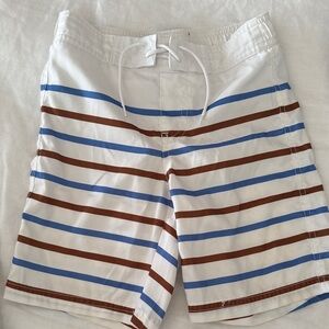 Janie and Jack White Swim Trunks with Blue and Brown Stripes